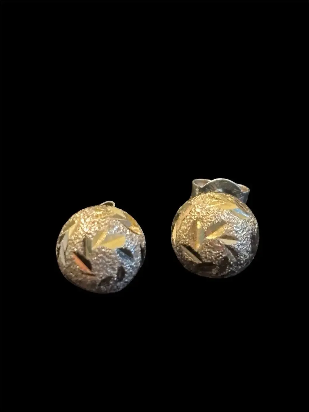 7.5mm Sterling Silver Gold Vermeil Etched Half Dome Button Stud Earrings 925